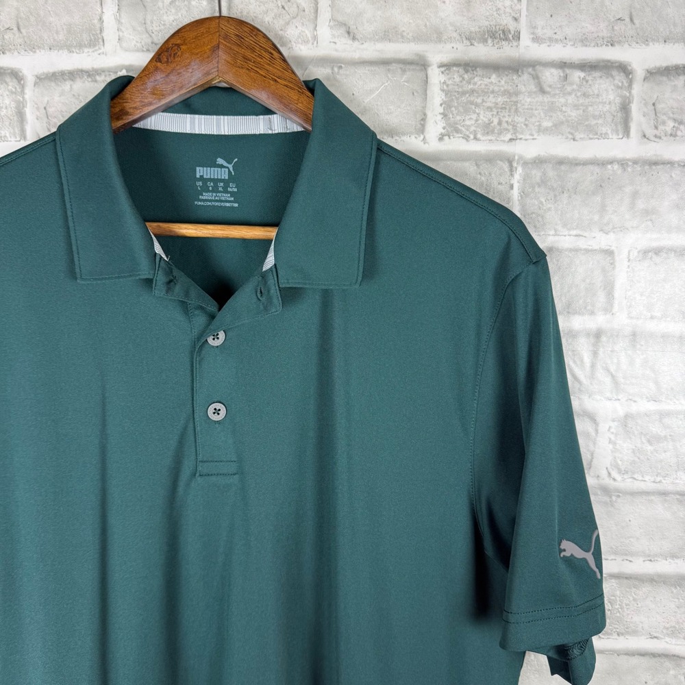 Puma Mens Golf Polo Shirt Large Forest Green Performance Short Sleeve Activewear